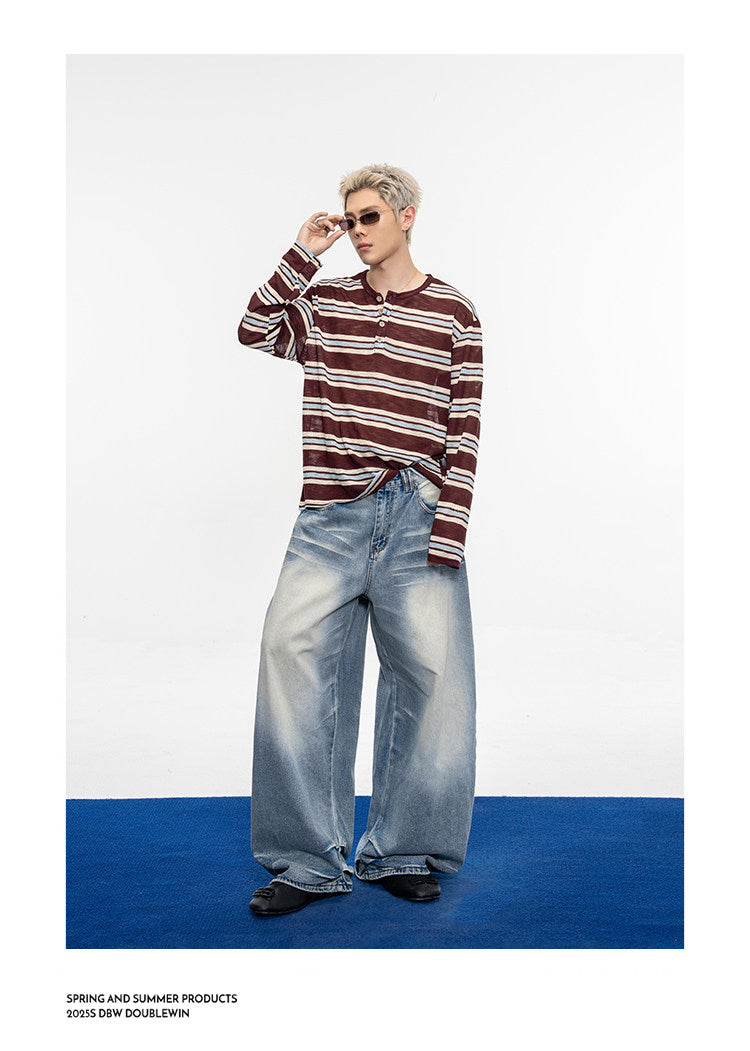 Vintage Distressed 3D Pleated Jeans