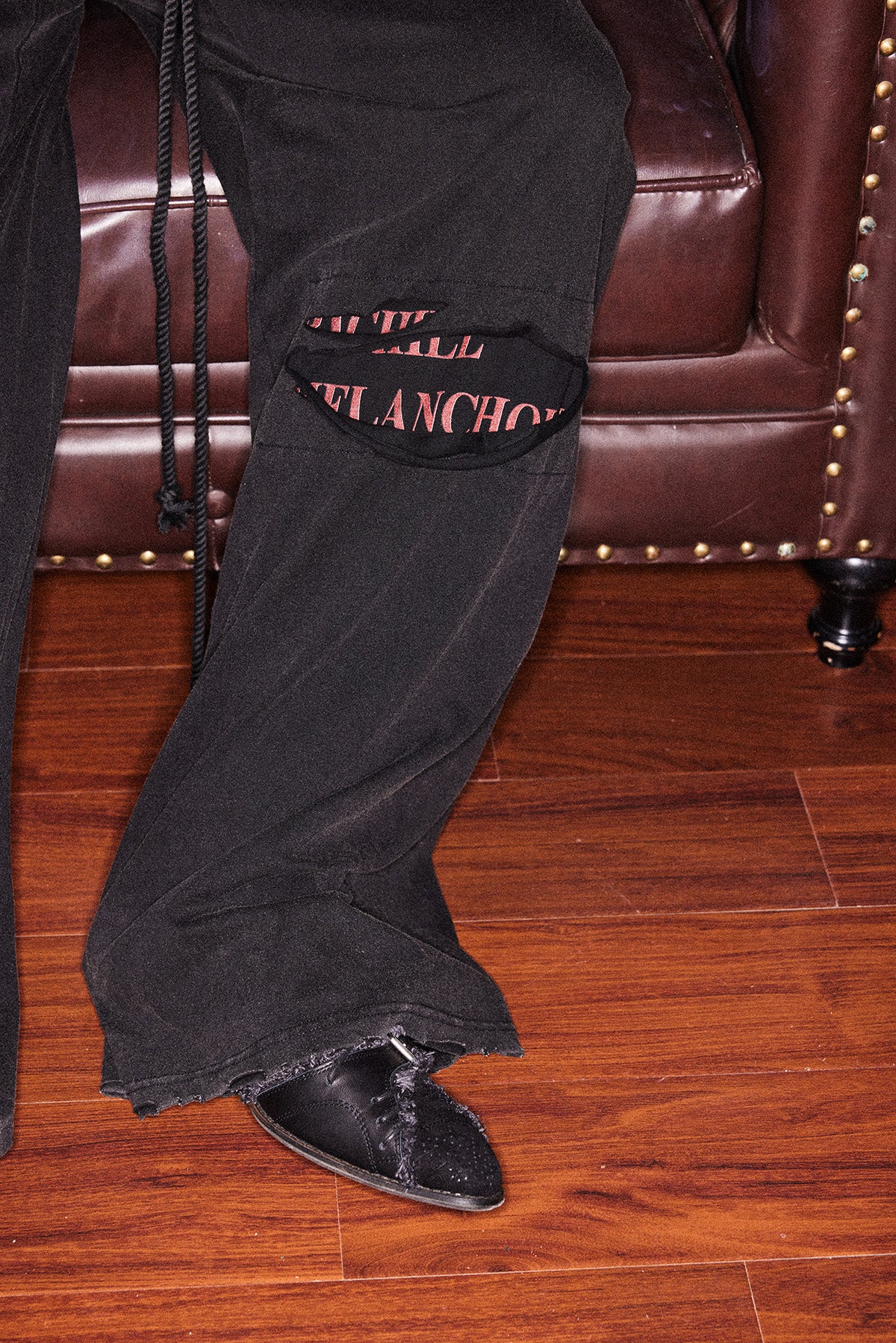 Distressed twisted rope sweatpants