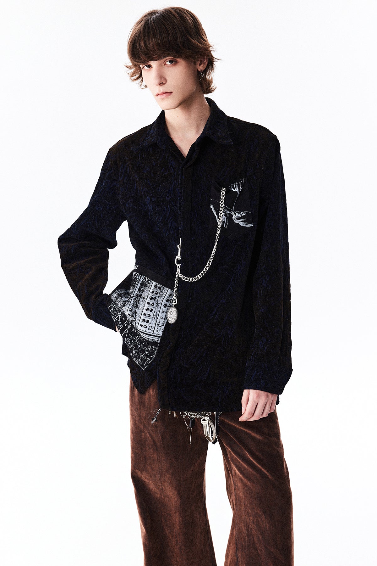 Jacquard Patch Elegant Silhouette Shirt