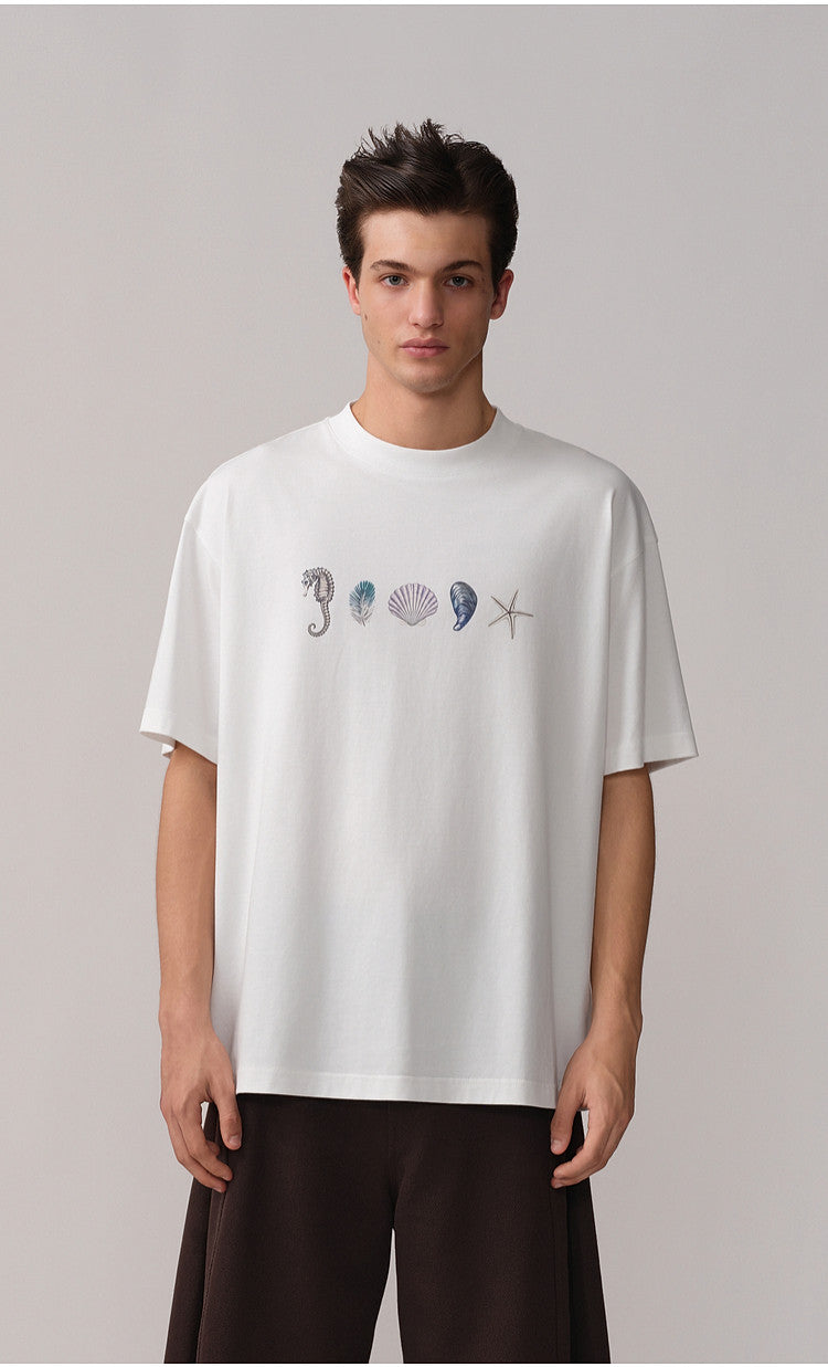 Round-Neck Loose-Shoulder Printed T-Shirt