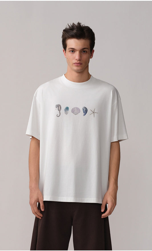 Round-Neck Drop-Shoulder Printed T-Shirt