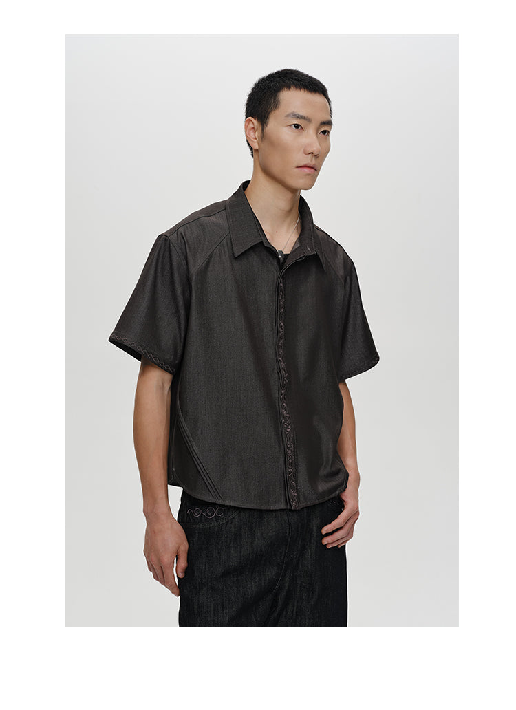 Floral embroidered denim shirt