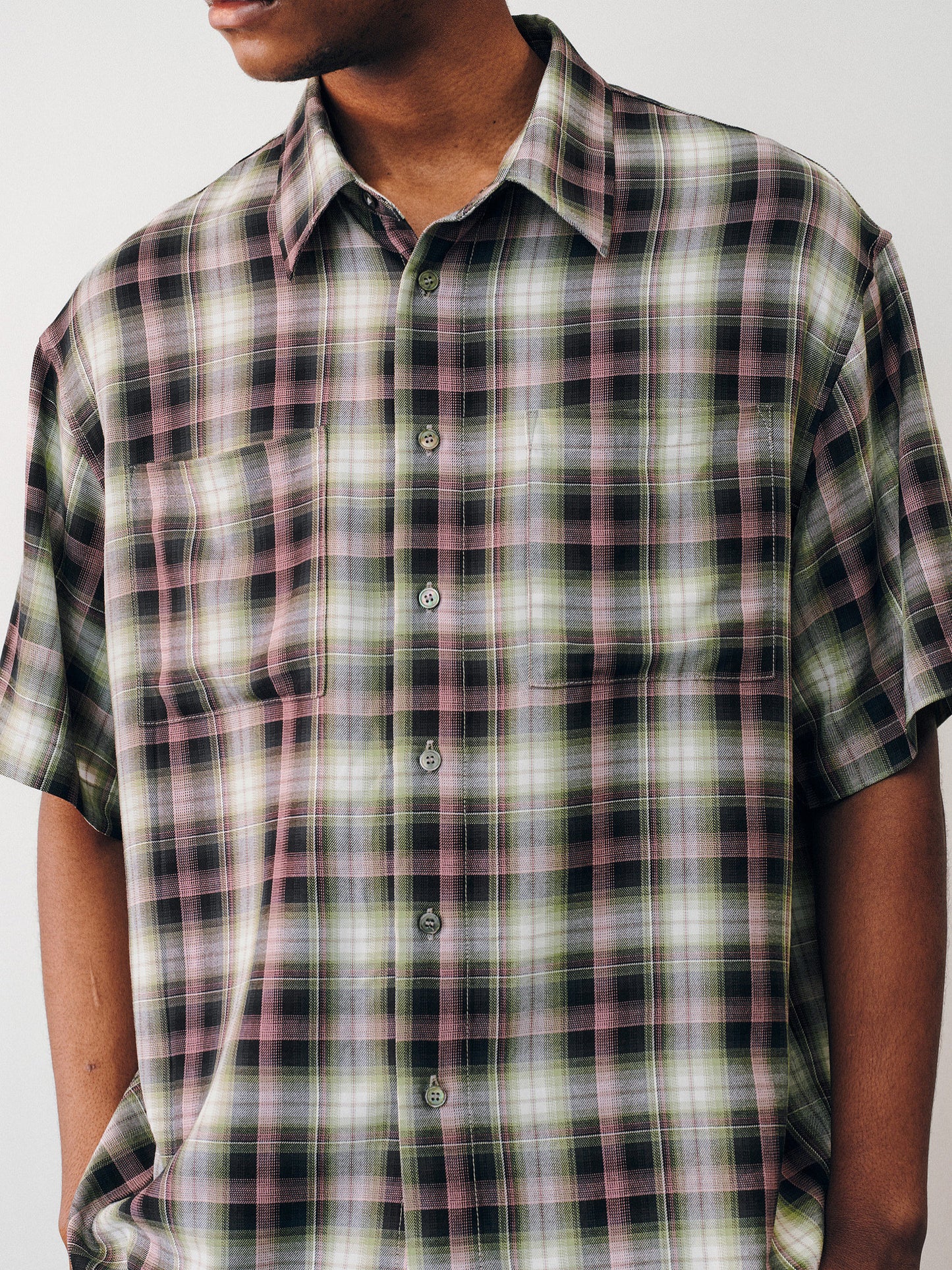 Gradient Check Double-Pocket Shirt