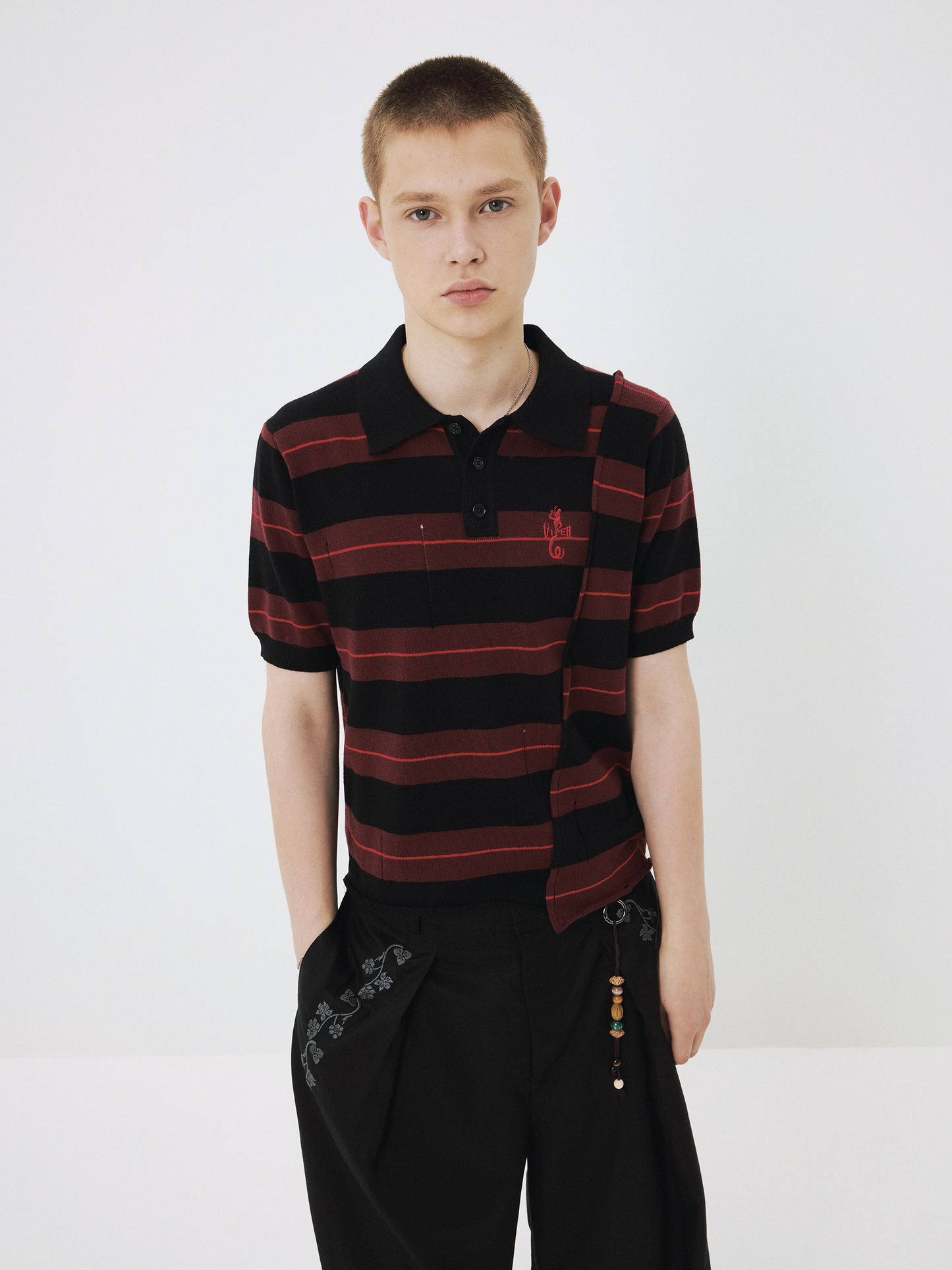 Contrast-Color Knit Polo Shirt