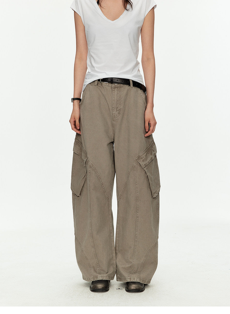 Casual Pants with Side Pockets and Retro Wash Finish