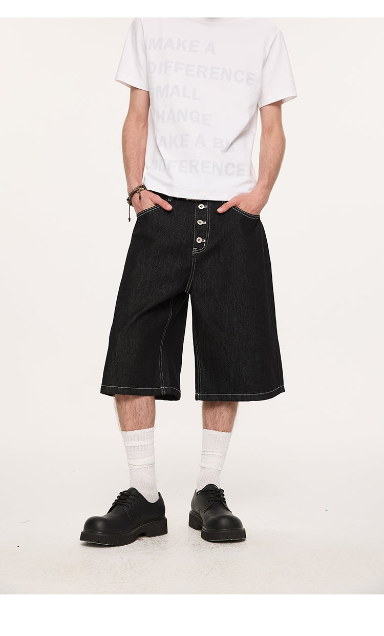 A-line denim shorts with buttons