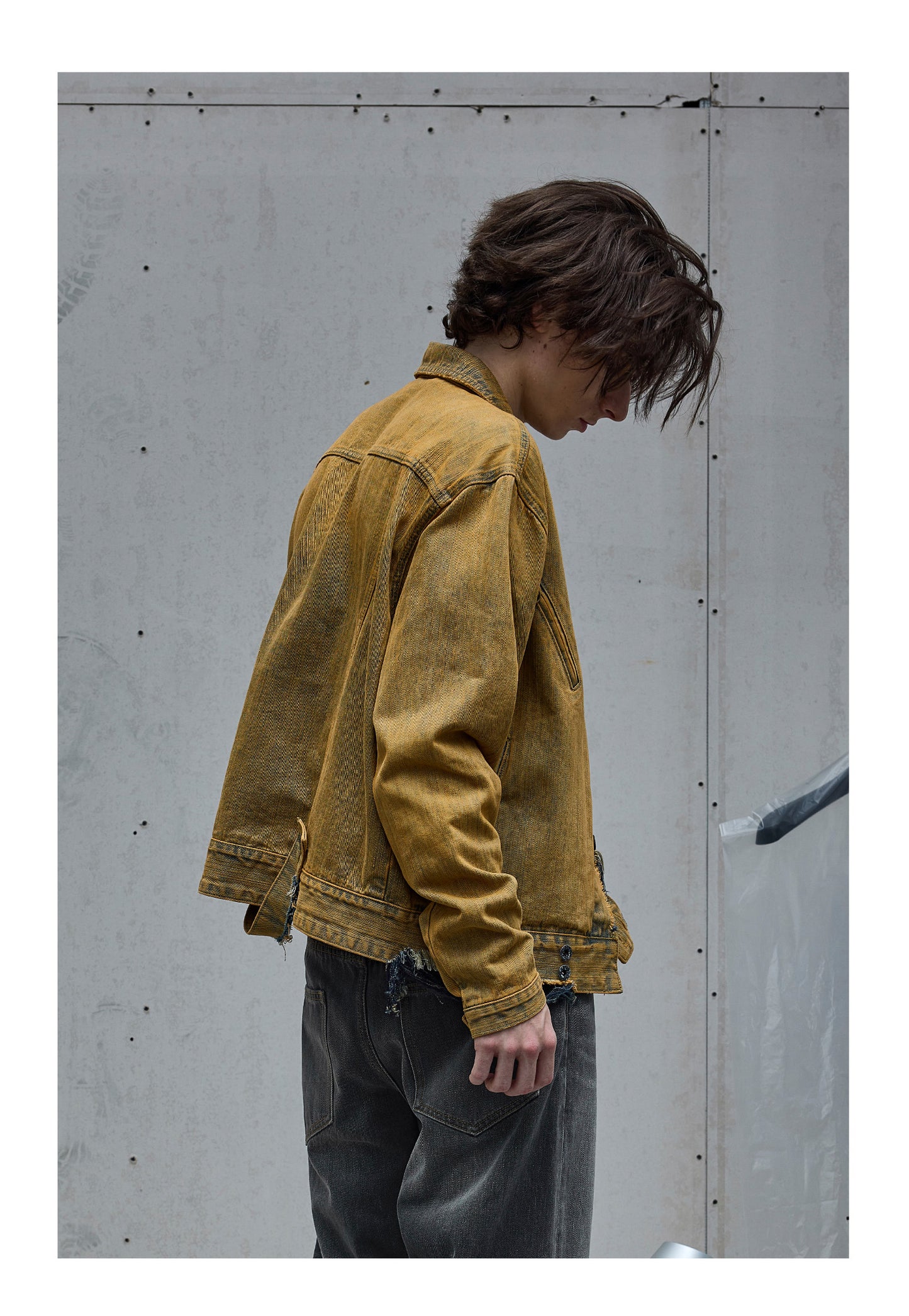 Mud Dyed Yellow Destroyed Denim Jacket