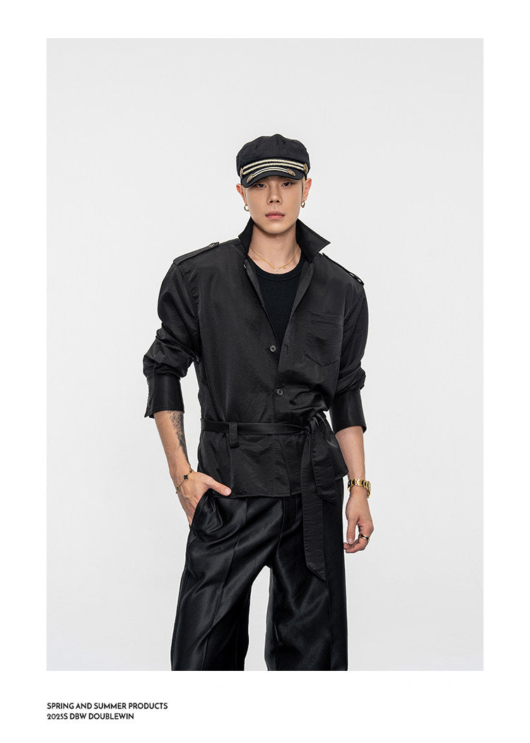Wide-Shoulder-Pad Straight-Silhouette Shirt