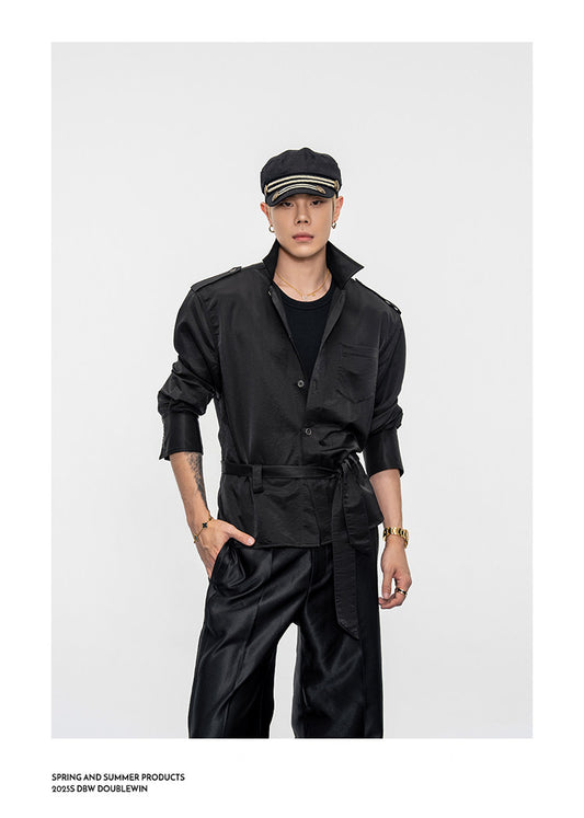 Wide-Shoulder-Pad Straight-Silhouette Shirt