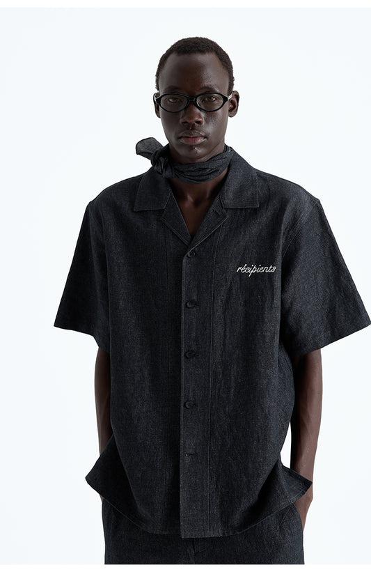 Denim dyed Cuba collar shirt