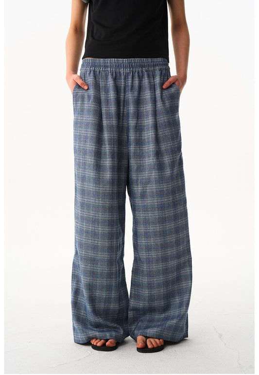 Checkered Loose-Fit Casual Wide-Leg Pants
