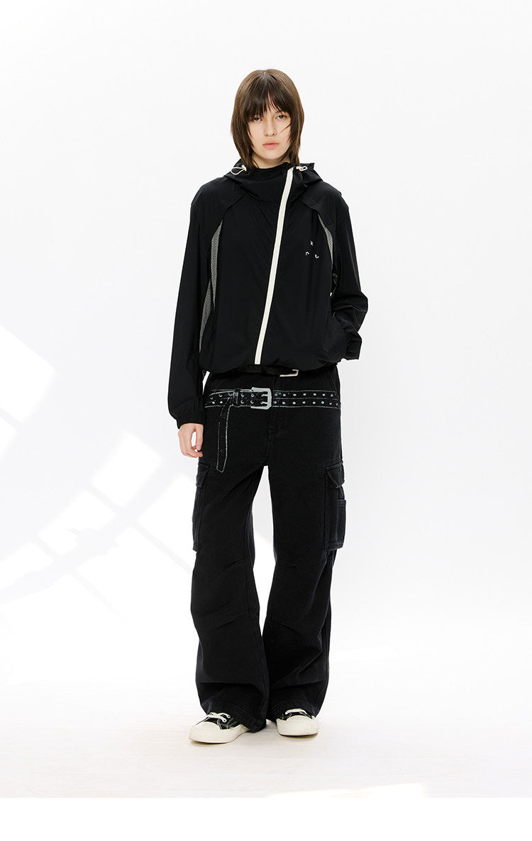 Diagonal Zip Hooded Sun Protection Jacket
