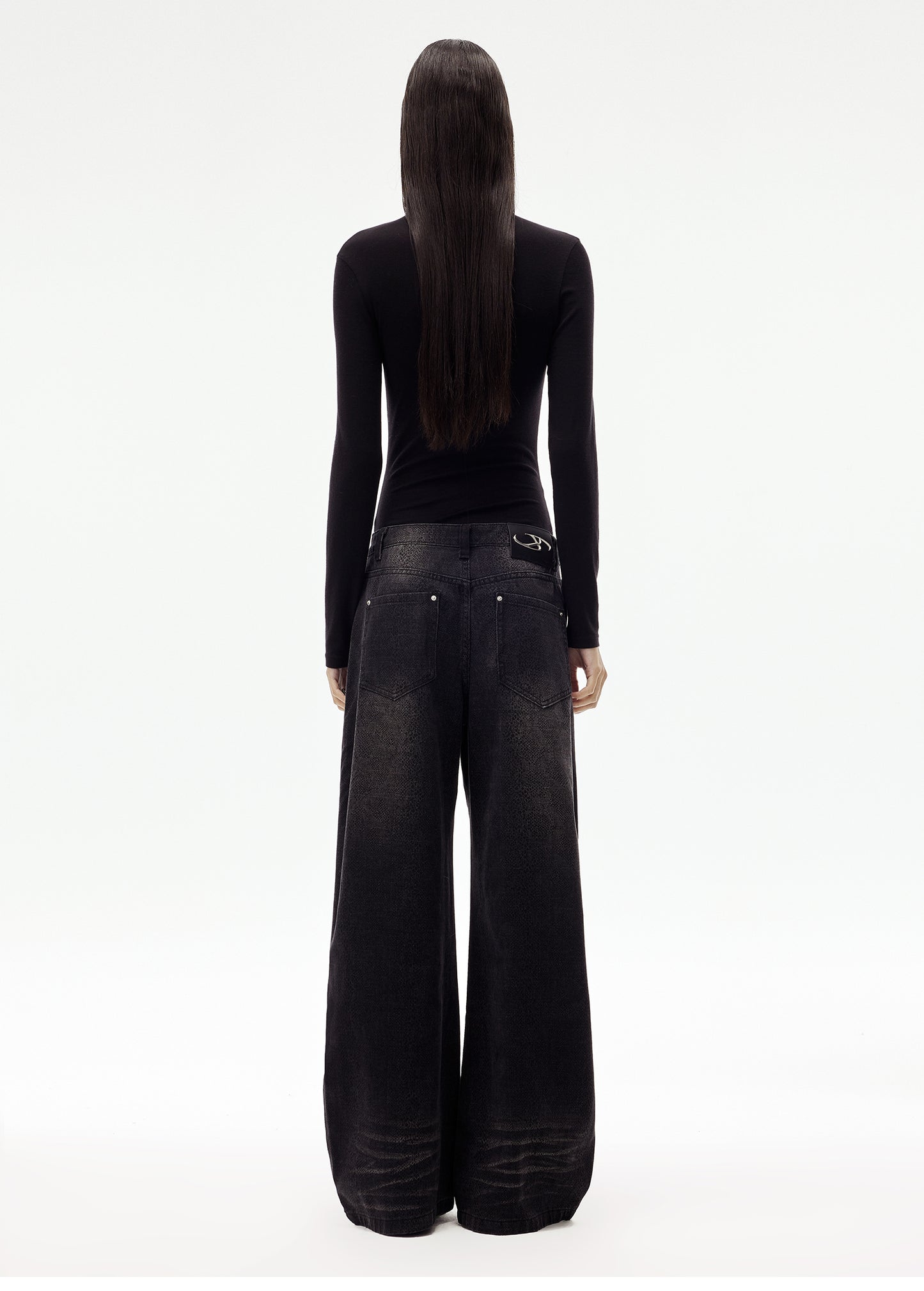 Draped Floor Length Straight Jeans