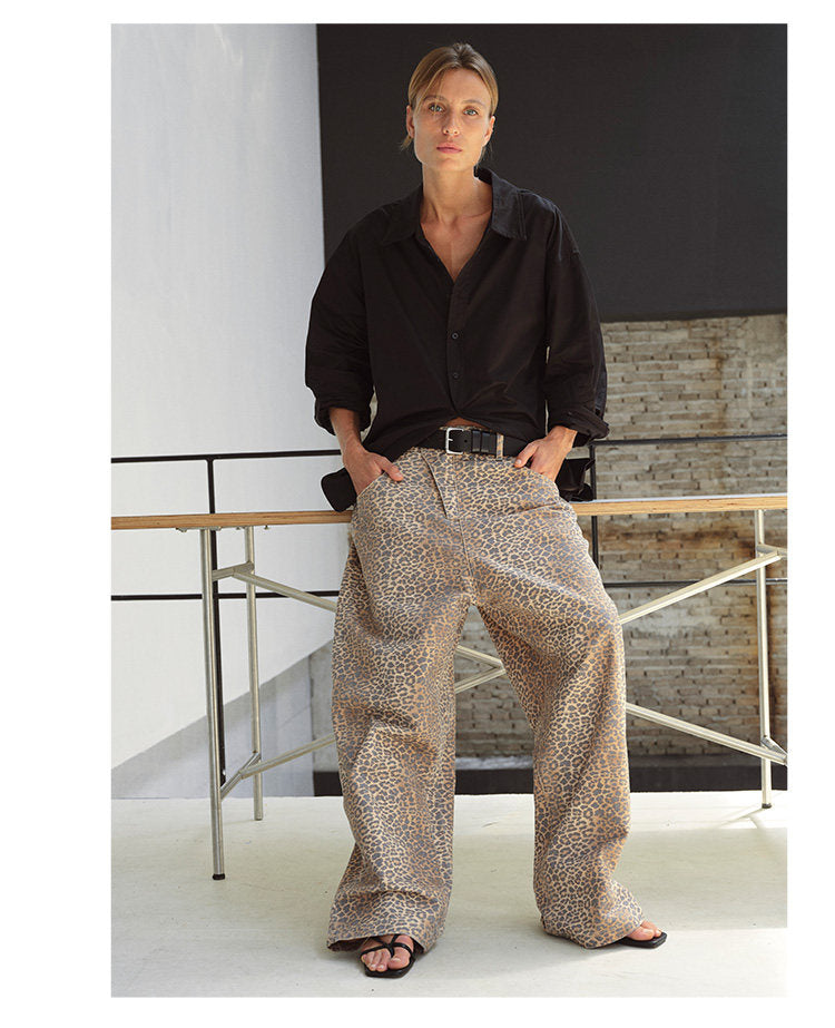 Gradient Leopard Print Baggy Pants