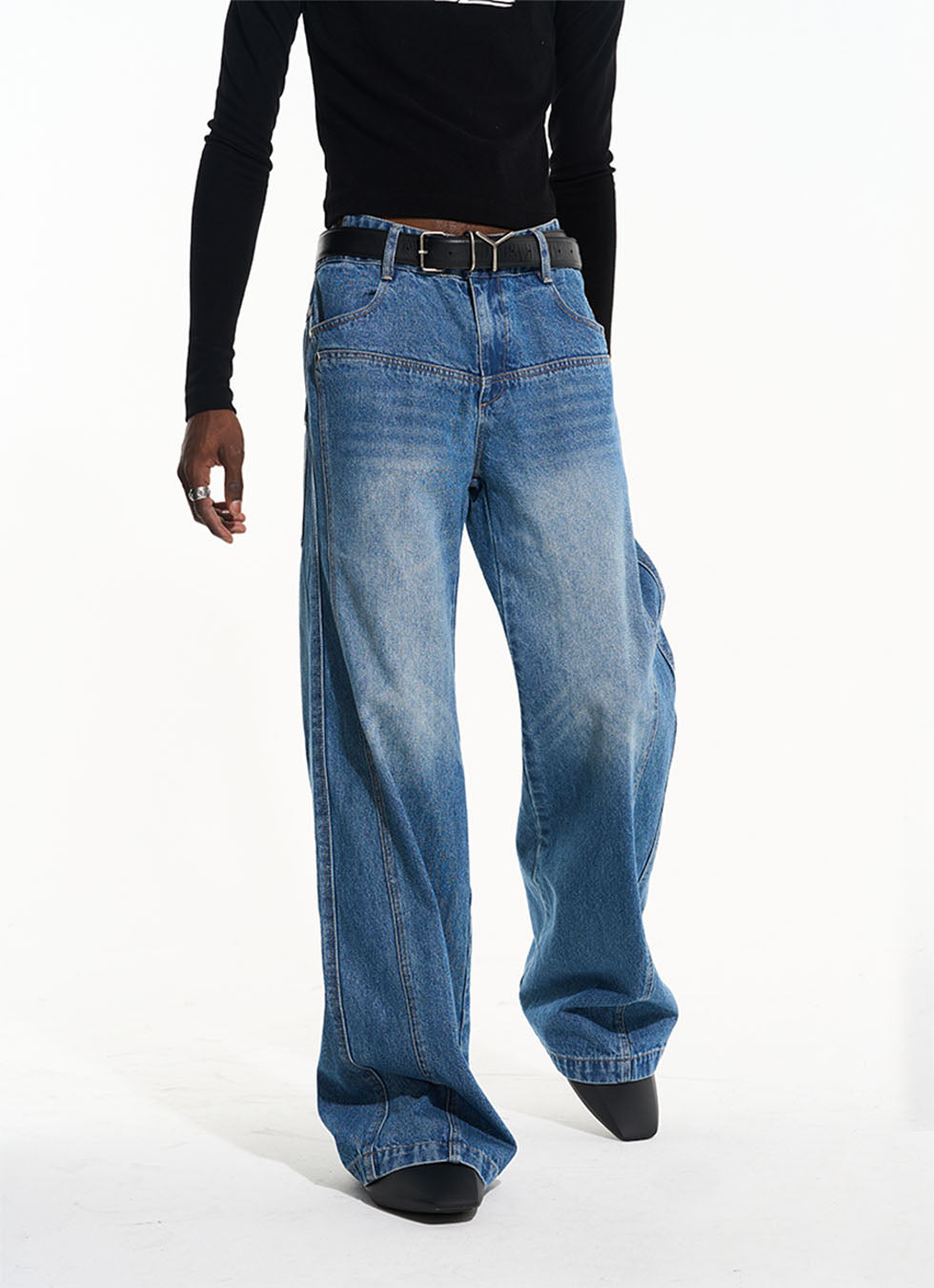 Patcheswork Layered Casual Bootcut Washed Jeans 