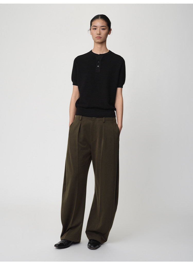 Waffle Henley Neck Knit Shirt