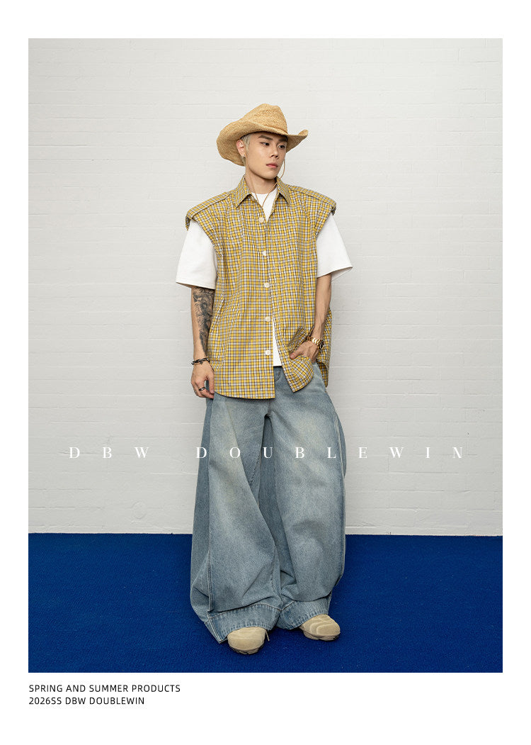 체크 민소매 셔츠