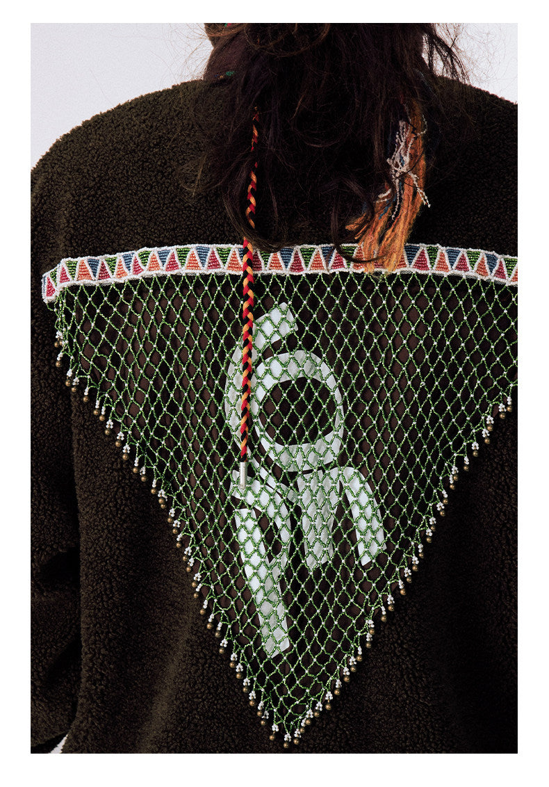Hand-Knitted Fleece Beaded Jacket