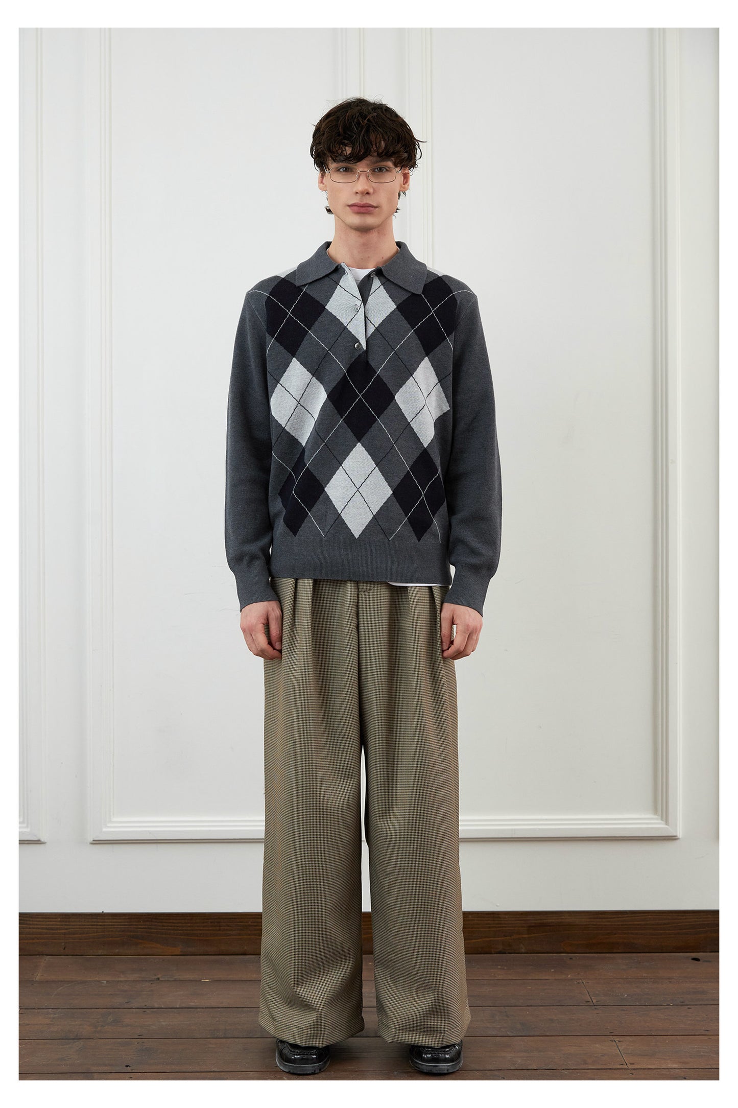 Wool Blend Diamond Pattern Sweater