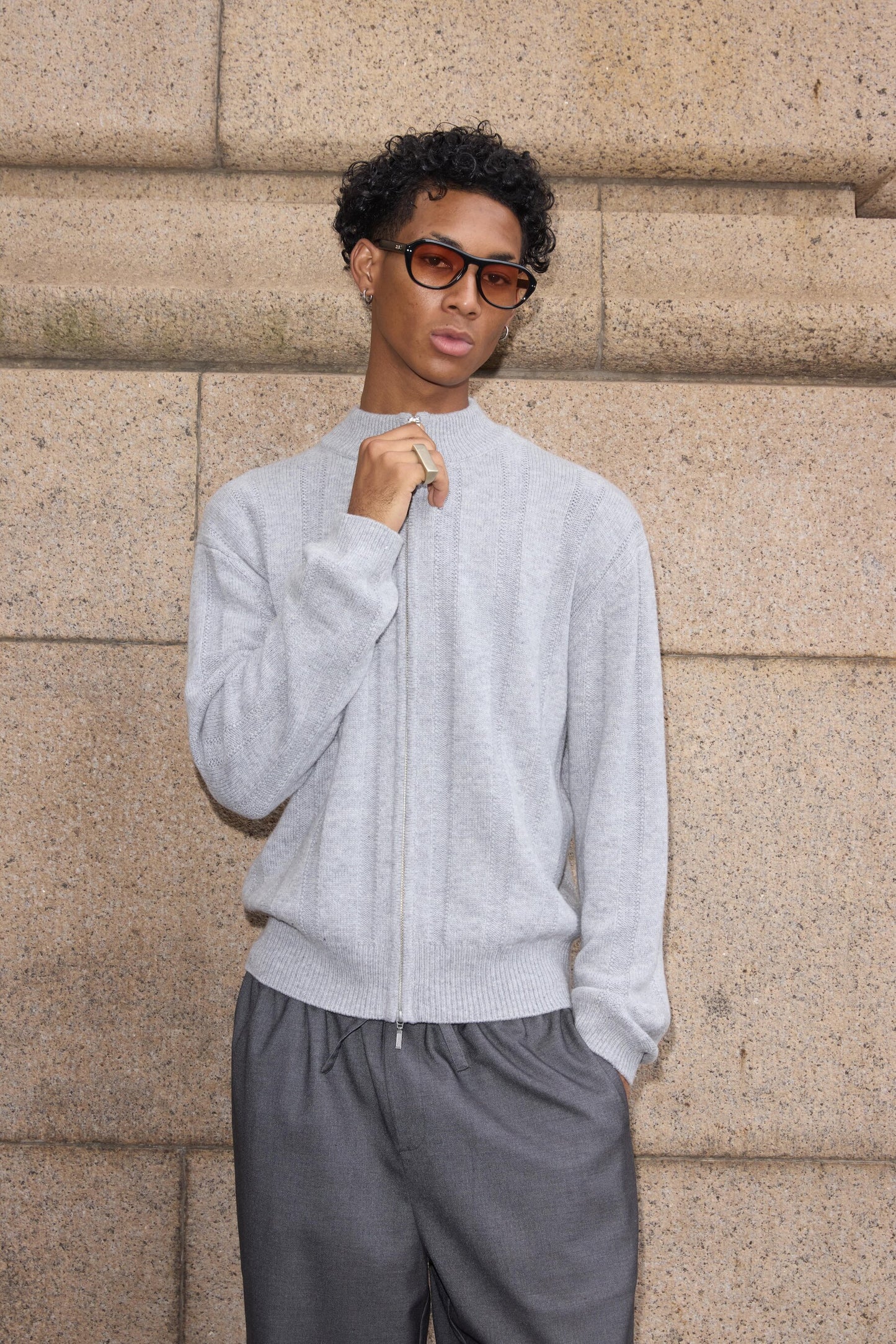 Dark-Striped Jacquard Knit Cardigan