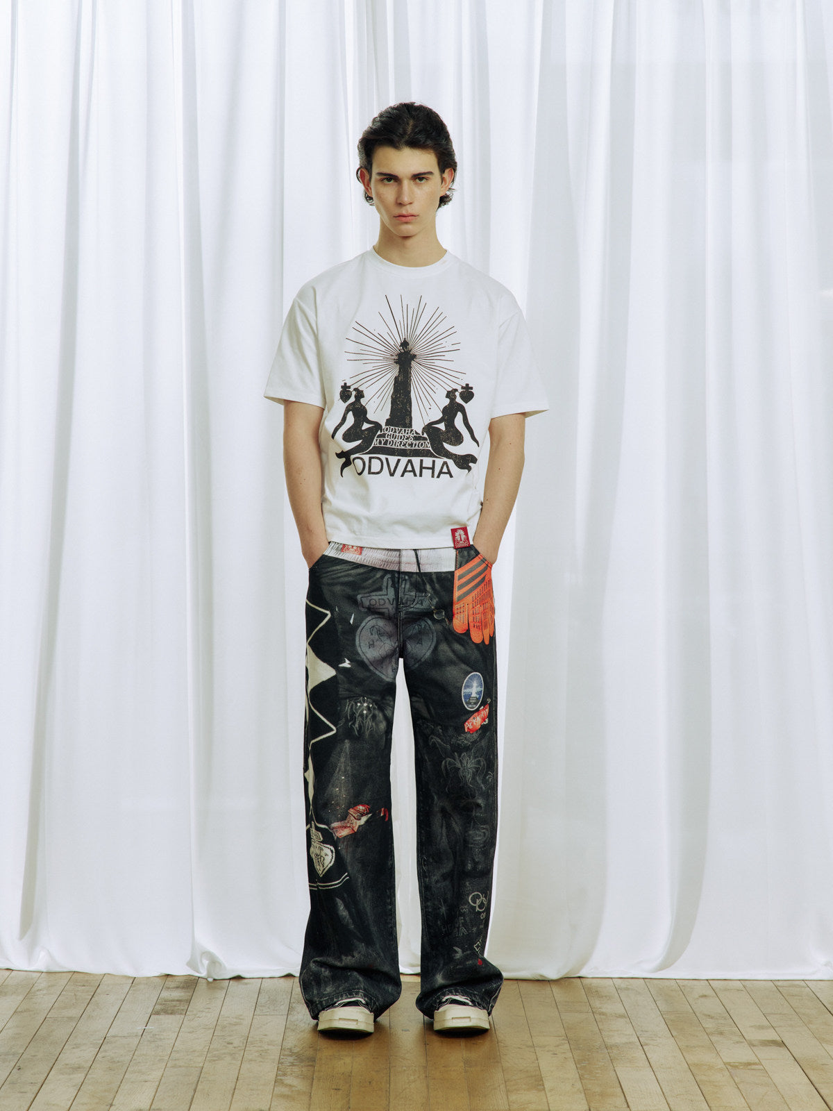 Digital-Print Denim Pants