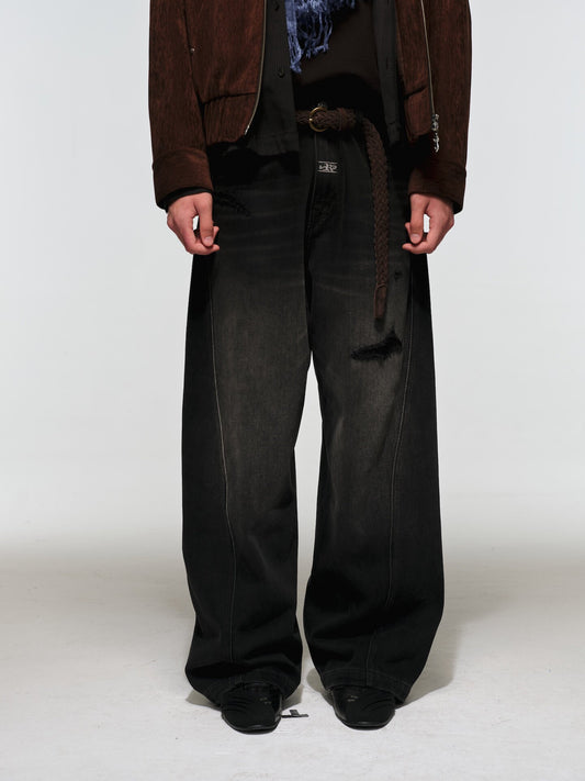 Vintage Black Washed Cut Jeans