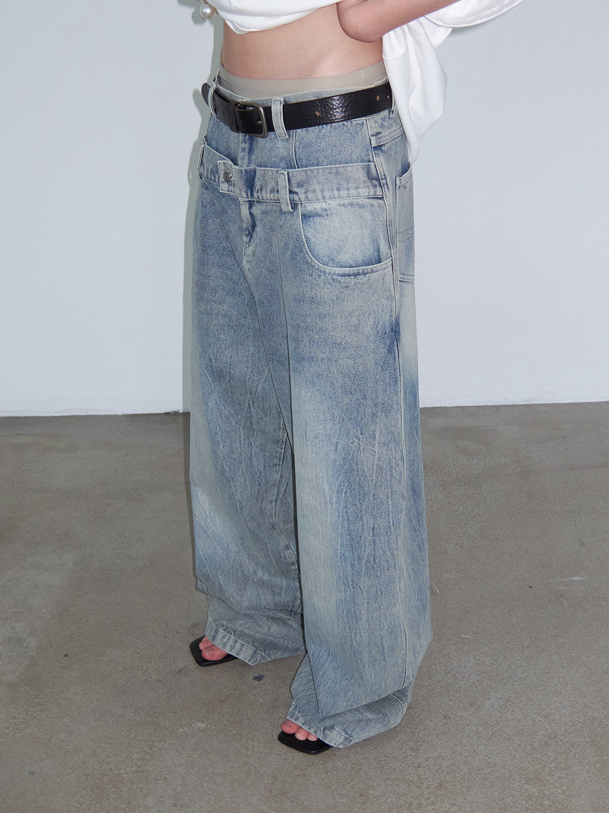 Casual Fake Two-Piece Mid-Low-Waist Jeans