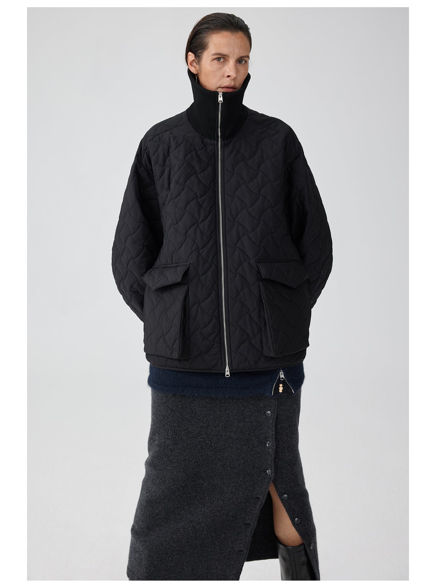 Rib Collar Quilted Jacket