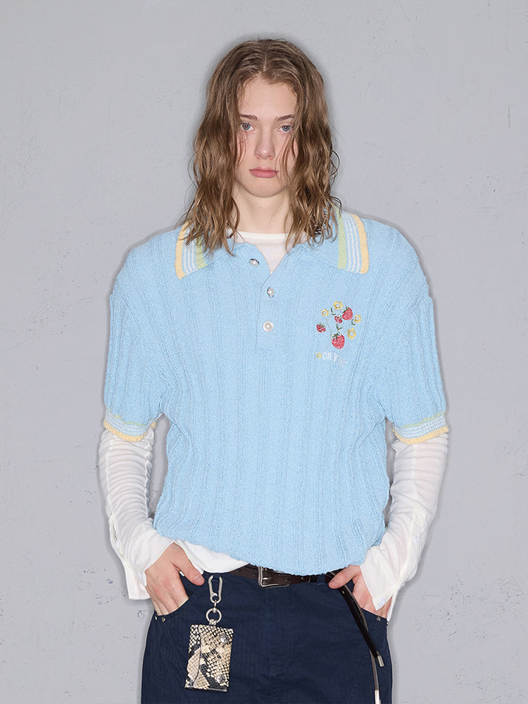 Pearl Button Embroidery Polo Shirt