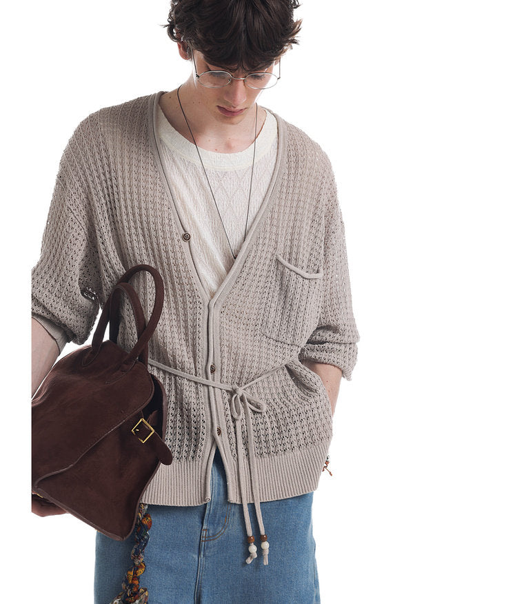 Beaded Knit V-Neck Cardigan