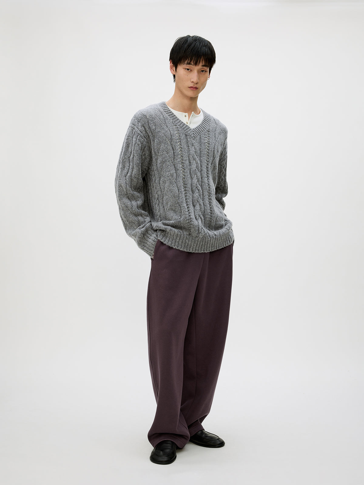 V-neck cable knit sweater