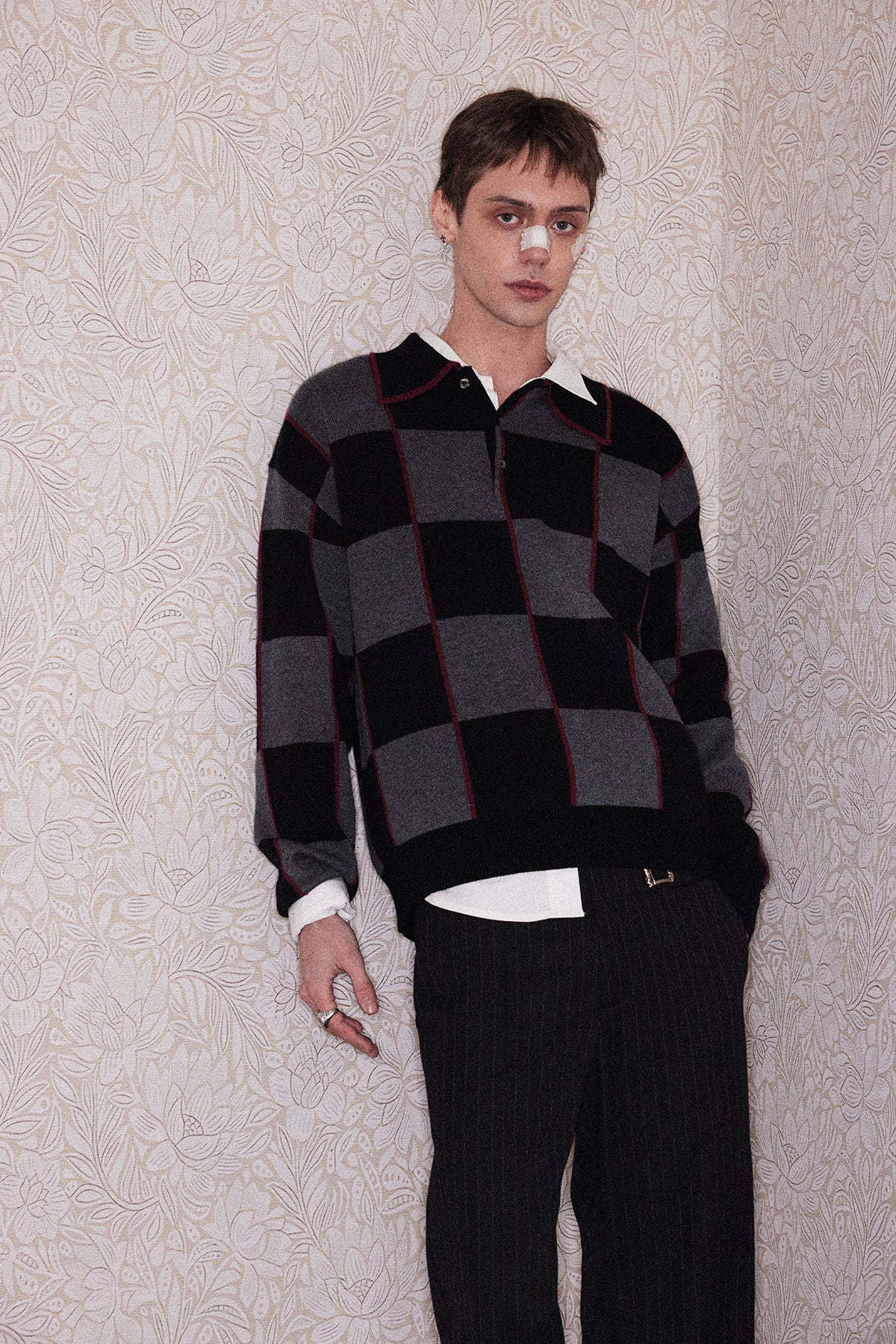 Wool lapel checkered polo shirt