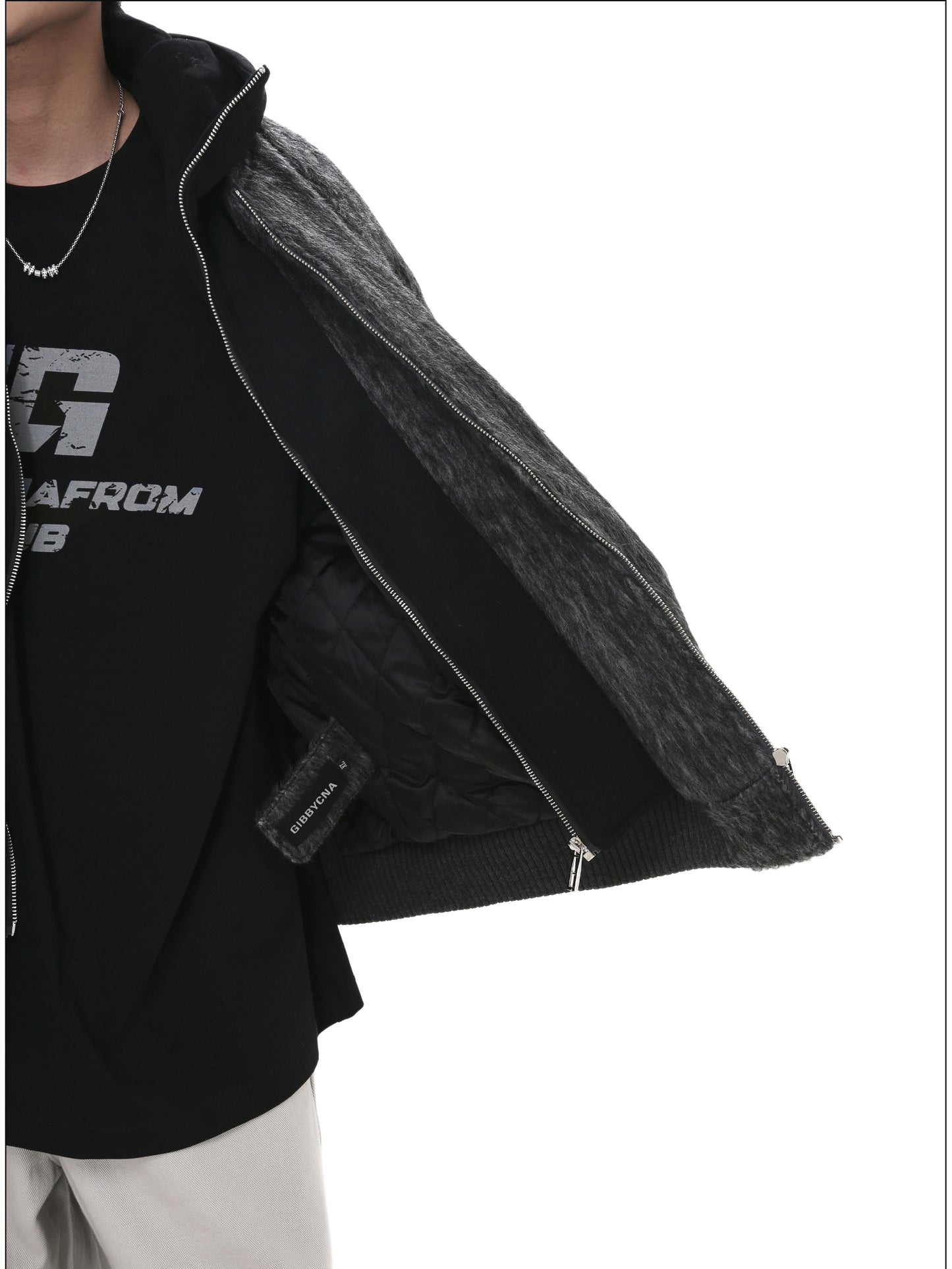 Faux two-piece wool hooded jacket