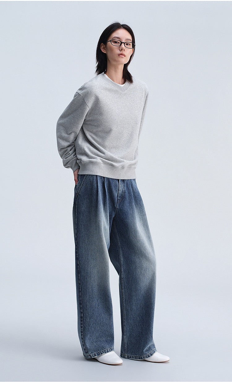 Casual Sweatshirt with Loose Rib Knit