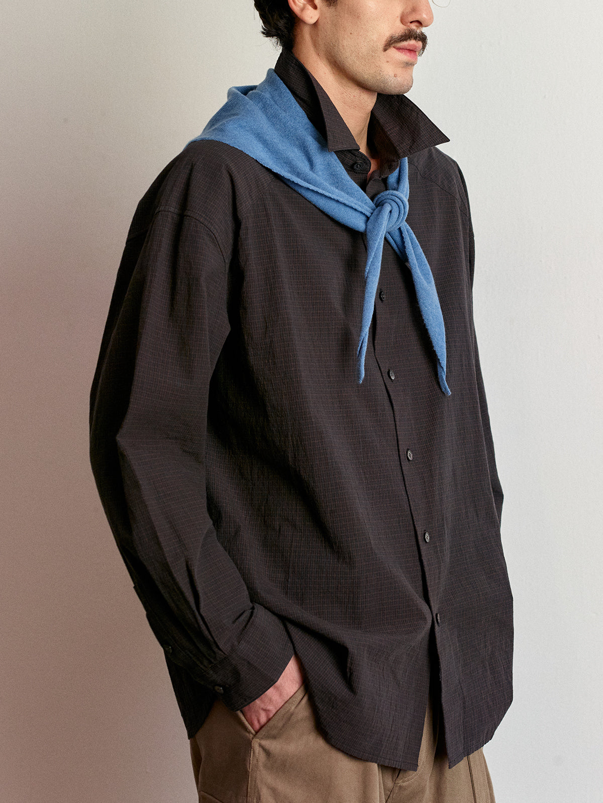 Pre-dyed fine check shirt