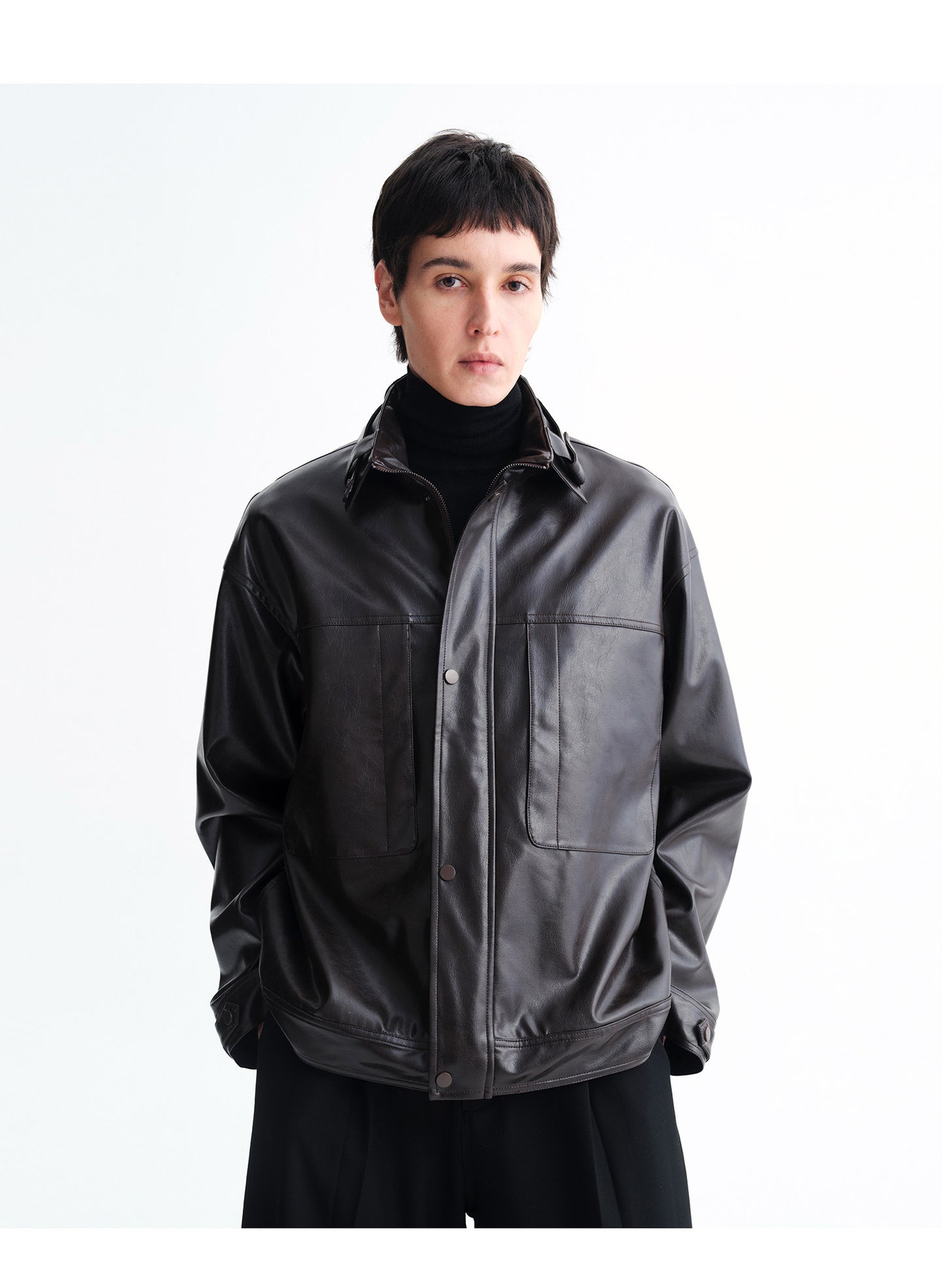 Stand Collar Eco-Friendly Leather Jacket