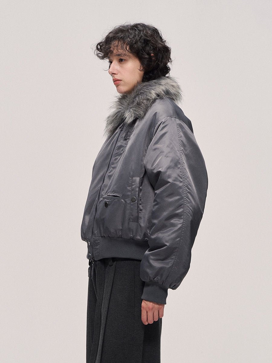 Fur collar bomber jacket