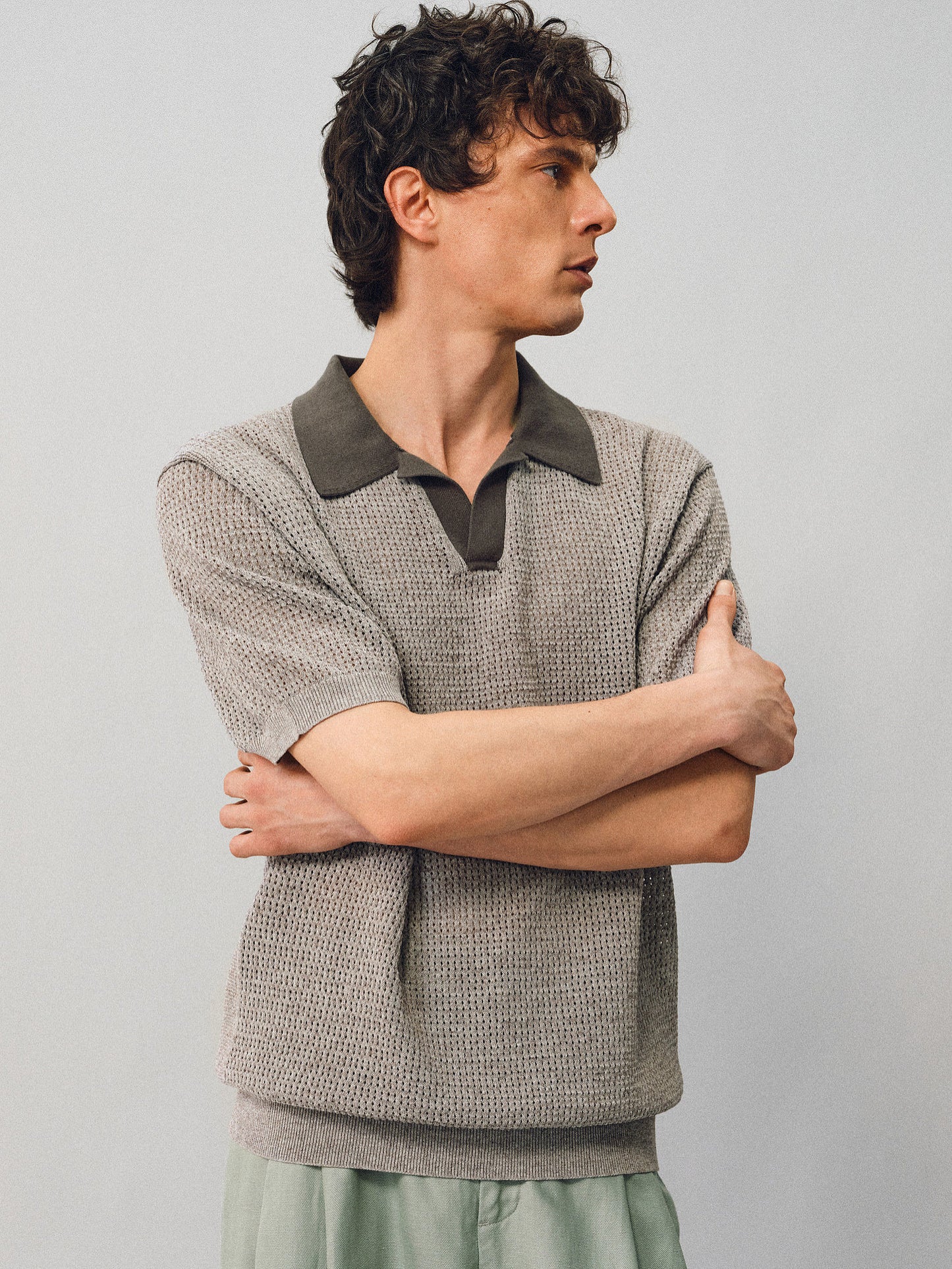 Openwork Knit Polo Shirt