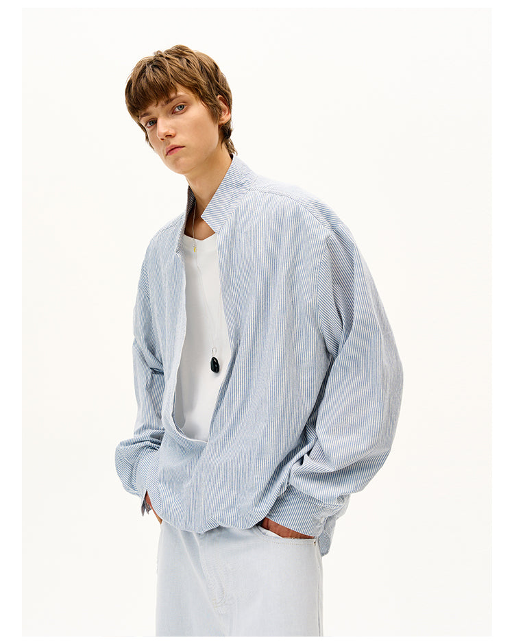 Fake Two-Piece V-Stand Collar Shirt