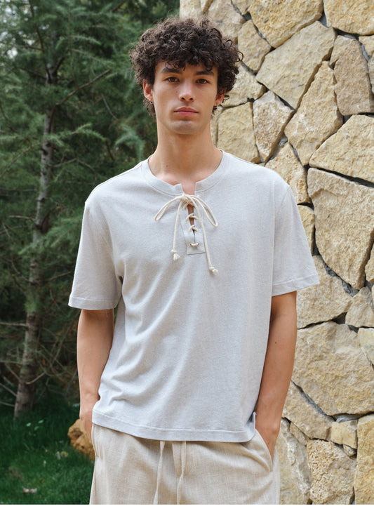 V-neck Rope-Tie T-shirt