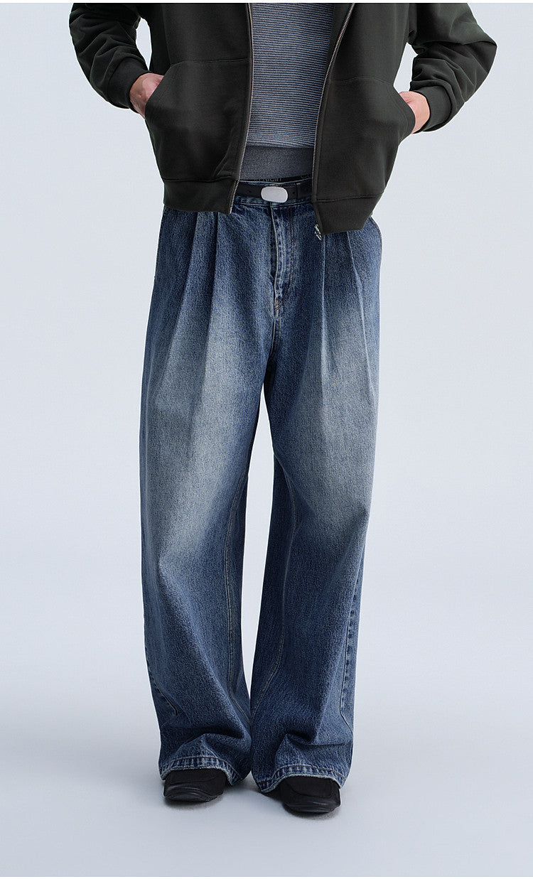 Washed Gradient Mist Double-Pleated Jeans