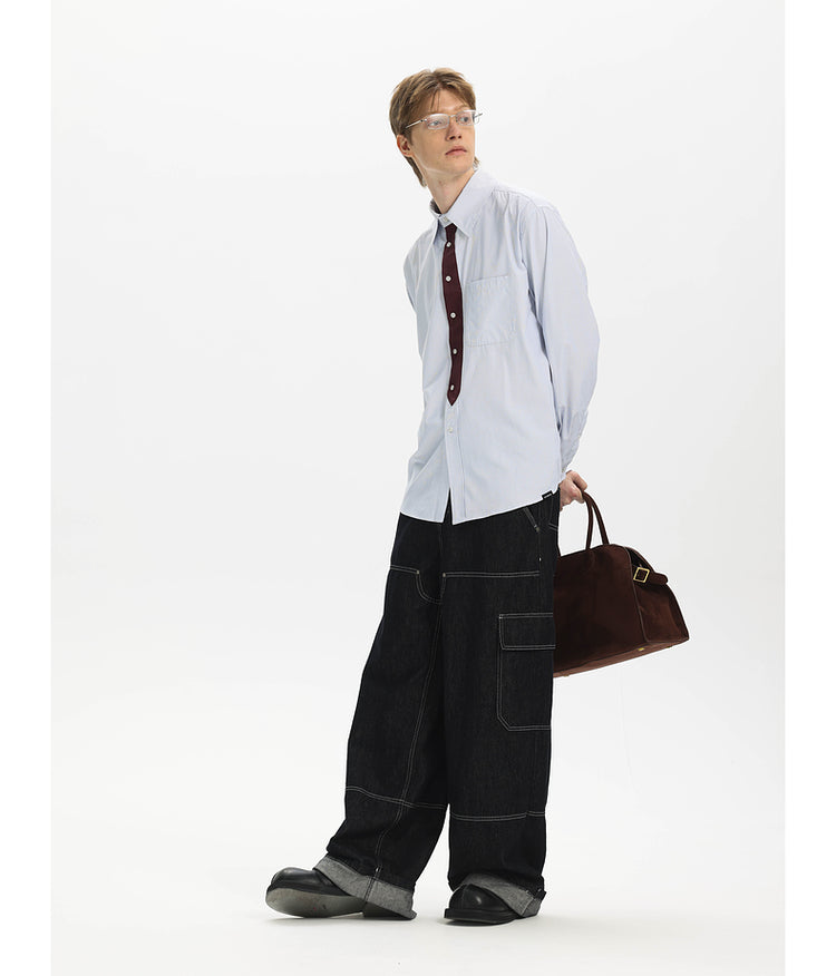 Striped Faux Tie Casual Shirt