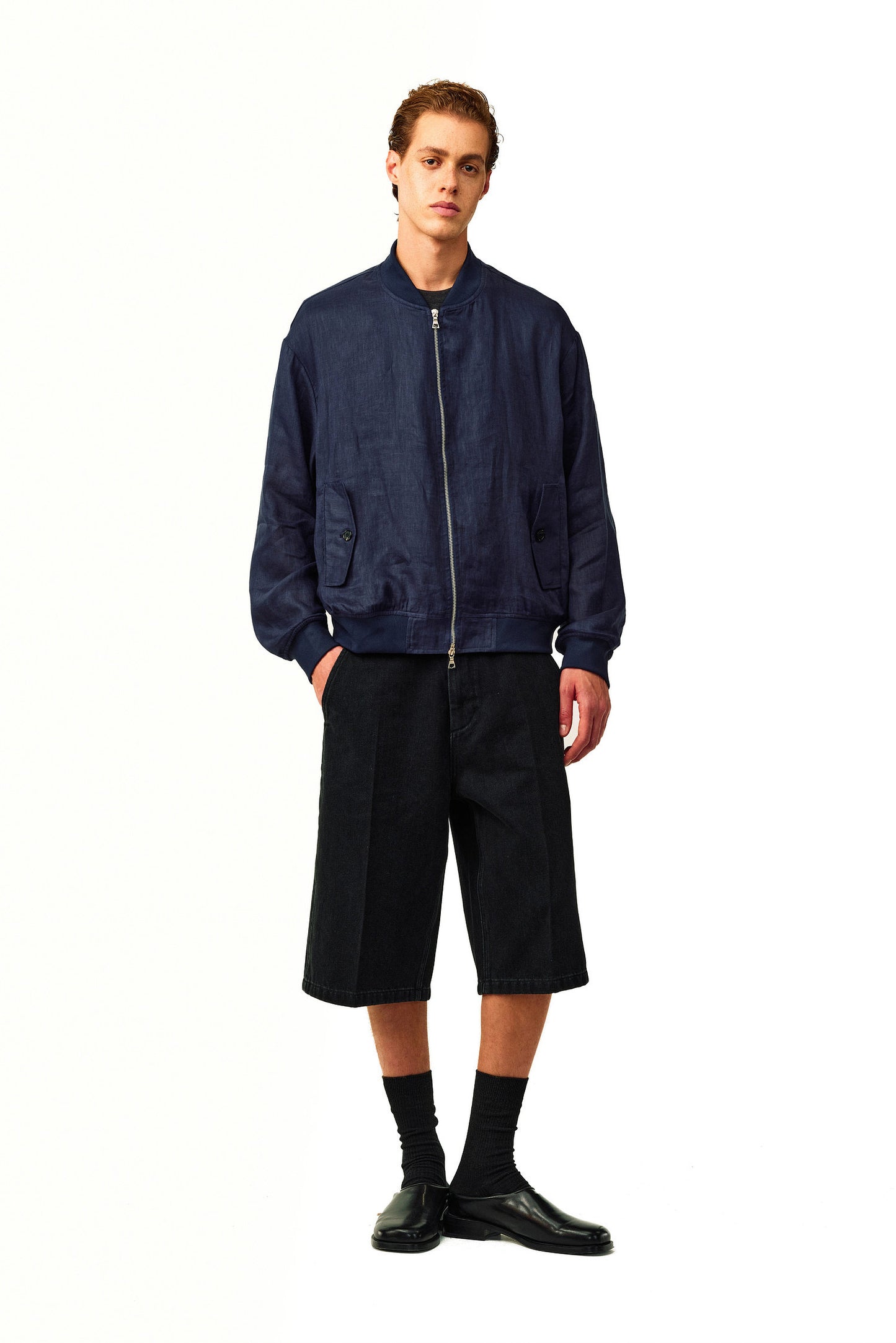 Center-Stitch Denim Shorts
