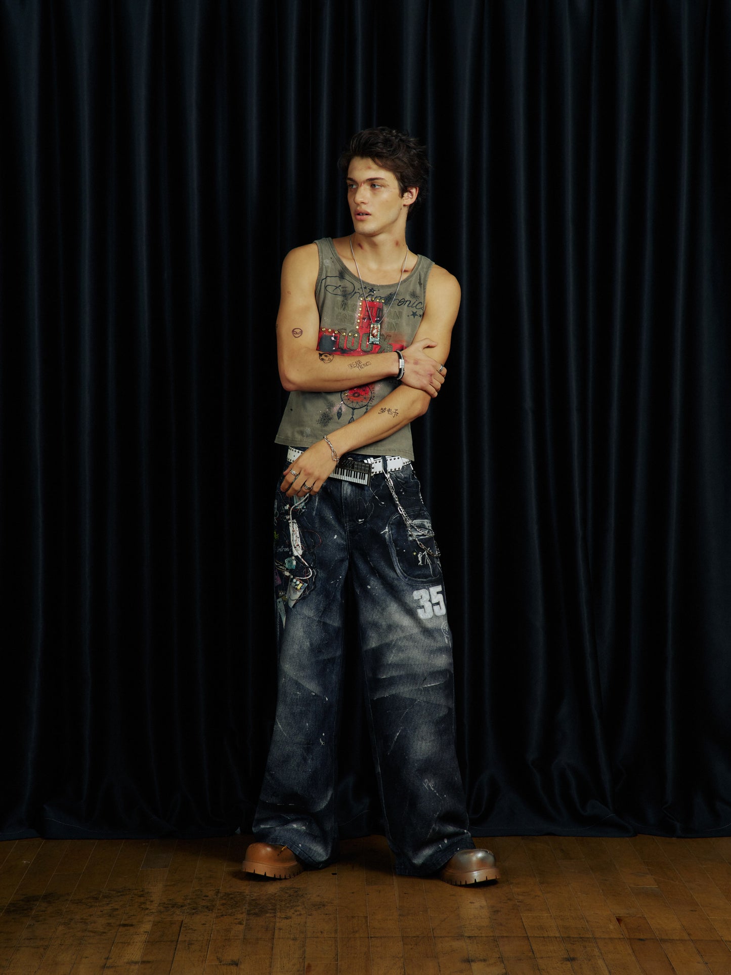 Splash Ink Straight-Fit Denim Pants