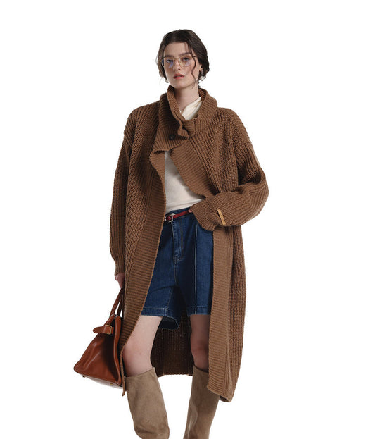 Lapel Long Knit Cardigan