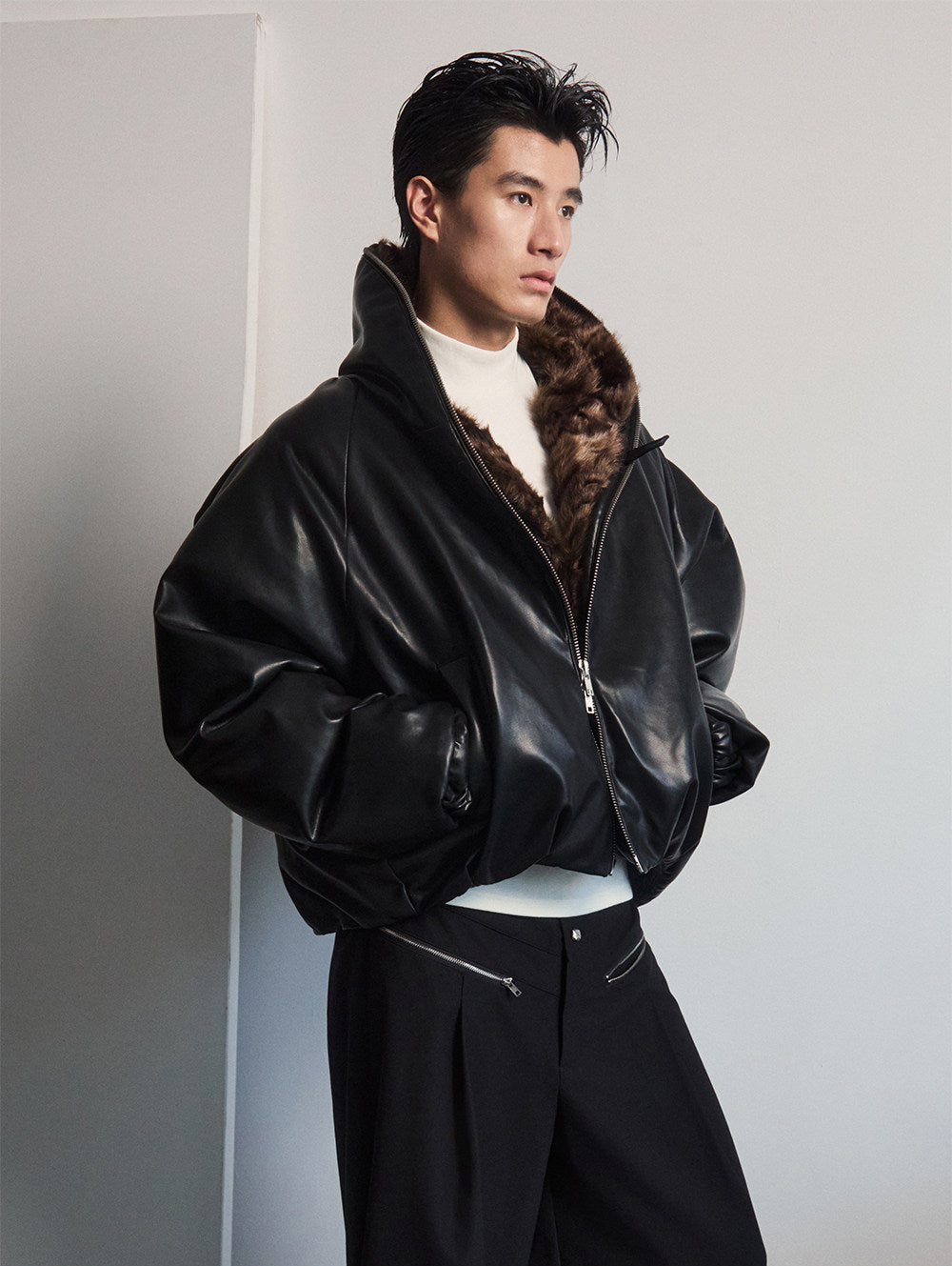 Cropped Waist Leather Jacket