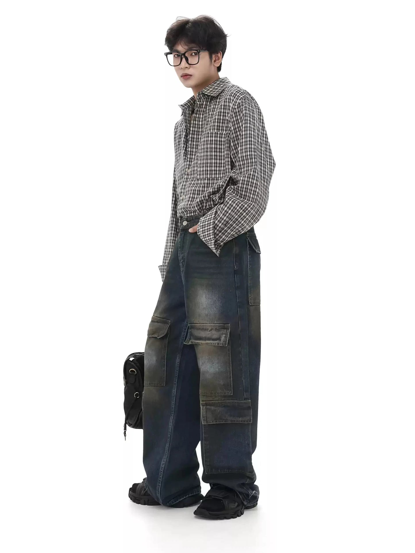 Multi-pocket dirty work denim pants