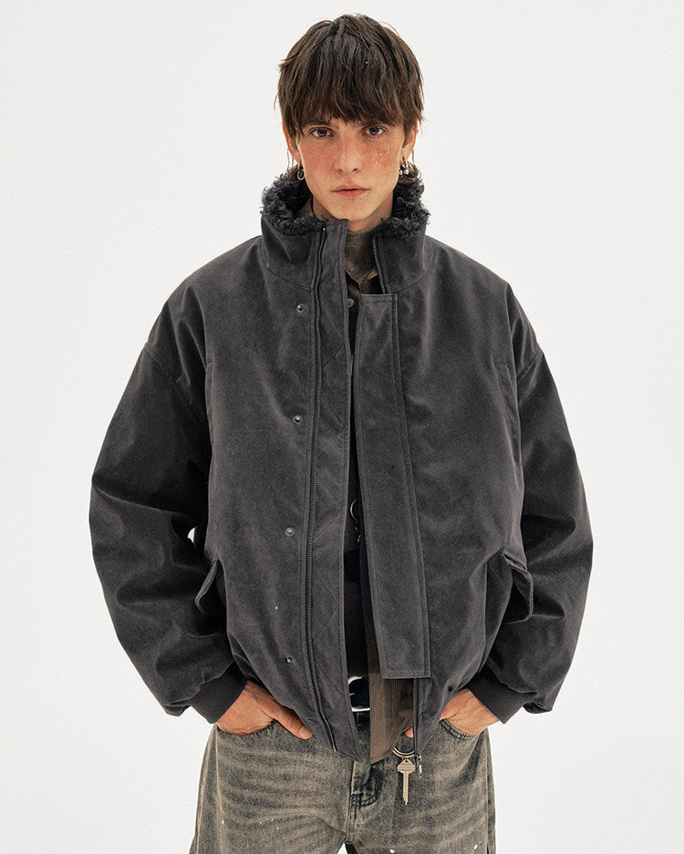 Suede Collar Cotton-Padded Jacket