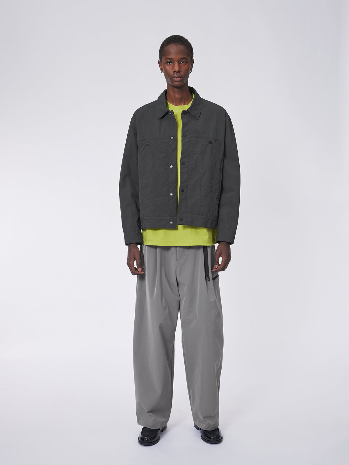 Short Wide Wrinkled Nylon Jacket