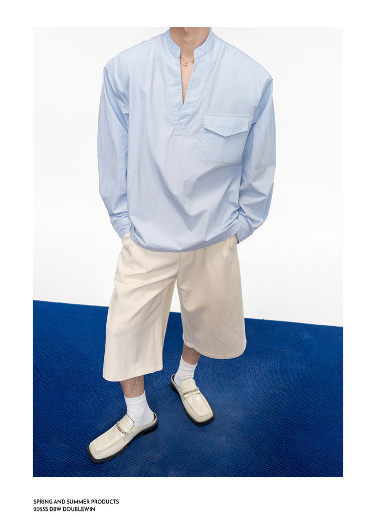 Semi-open V-neck padded shirt
